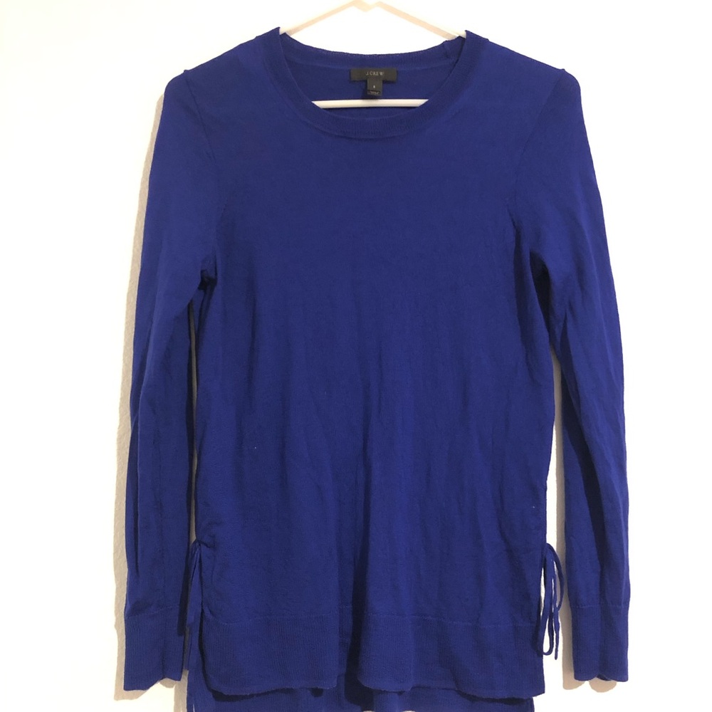 J. Crew Merino Wool Cobalt Blue Long Sleeve Crewneck Top with Side Ties Small